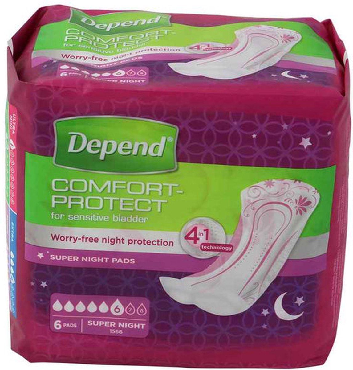 Goedkoopste Depend Verband Super Night (1566)- 5 x 6 stuks voordeelverpakking
