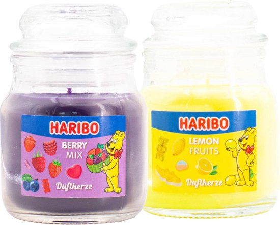 Haribo kaarsen 85gr set 2 - 1x klein Berry 1x klein lemon