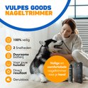 Vrouw met husky op schoot, zegt 'Veilige en comfortabele nageltrimmer voor je hond'. Kenmerken: 100% veilig, 2 snelheden, duurzame batterij.