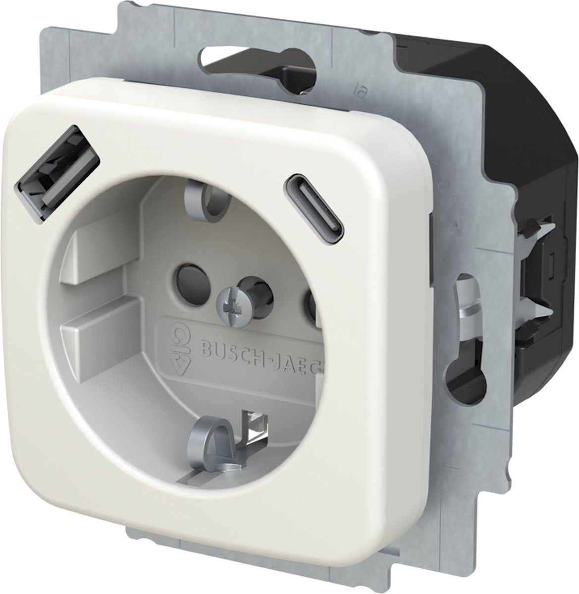 Busch Jaeger Reflex SI wandcontactdoos met 2x USB-Lader kinderveilig alpinwit 20 EUCB2USBAC-214