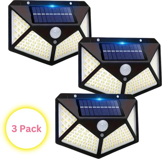 Brightify - Buitenlamp Met Bewegingssensor - 3 Stuks -Tuinverlichting - Solar Wandlamp - Zonne-energie - 100 LED - Waterdicht- Stofdicht
