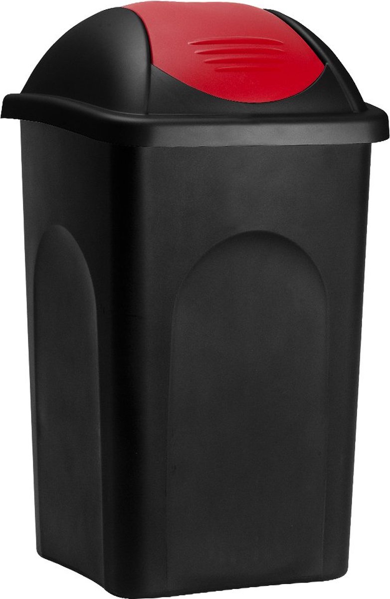 Afvalbak Vuilnisbak Klap Deksel 60 Liter Vuilnis Bak Afval Container Kunststof Keuken Prullenbak Huis (Zwart-Rood)
