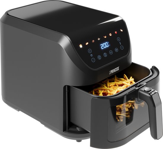 Princess Airfryer 182258 - Heteluchtfriteuse - 8 liter - Kijkvenster - Zwart - PFAS vrij - 8 automatische programma's - Digital Touchscreen - 2000 W - venster