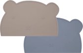 Dutsi - 2-Pack Siliconen Placemat Baby Beertje - Taupe & Pastelblauw