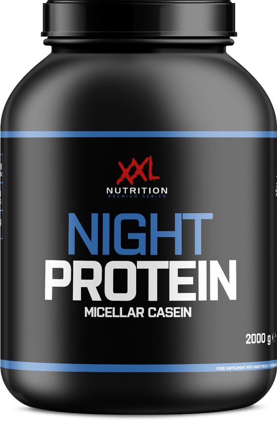 XXL Nutrition - Night Protein - 100% Micellar Caseïne Eiwit - Eiwitpoeder Proteïne Shake - Eiwitgehalte 87% - Aardbei - 2000 gram