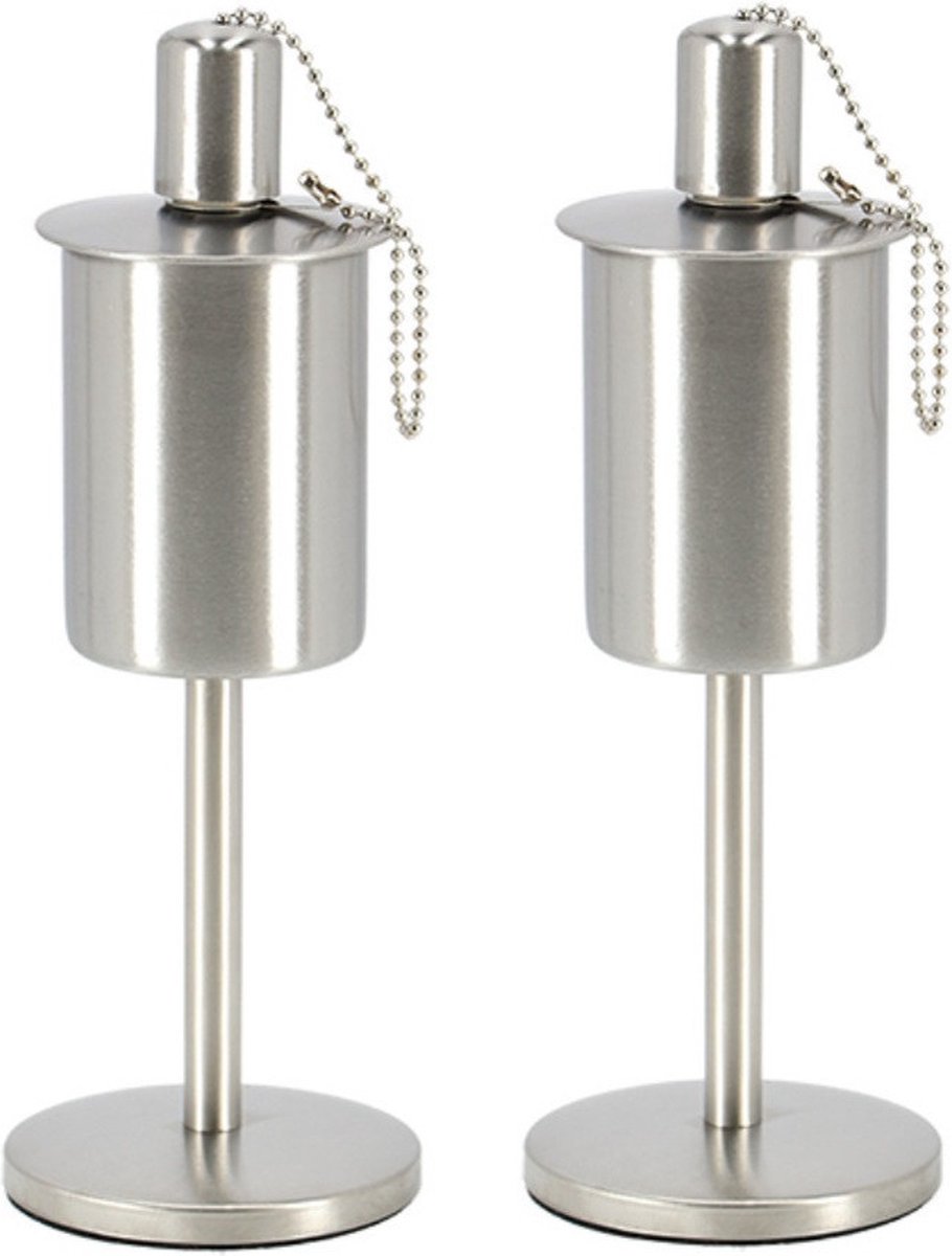 Esschert design RVS olie/tuinfakkel - 2x - 9.5 x 25 cm - op stabiele voet