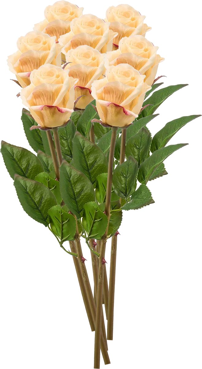 Emerald Kunstbloemen boeket Roos Bud - 8x - 58 cm - geel - Kunst zijdebloemen Lichtgeel