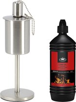 Design olie/tuinfakkel - RVS - met lampenolie - 1 liter