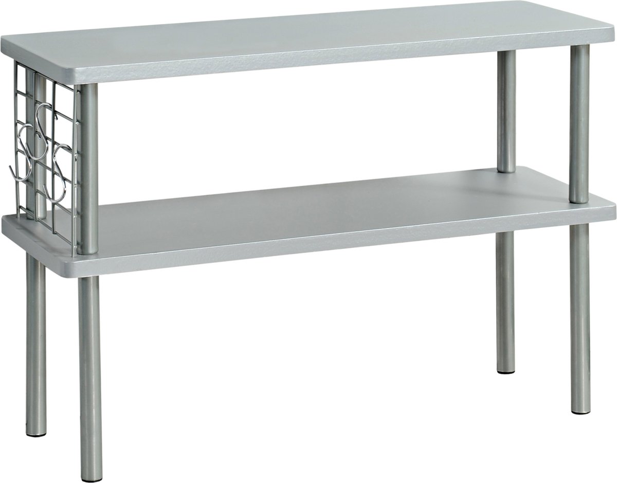 Kesper Keuken aanrecht etagiere - 2 niveaus - hout/metaal - rekje/organizer - 55 x 20 x 38 cm - grijs - verhoger
