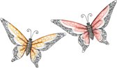 Anna Collection Wanddecoratie vlinders - 2x - oranje/rood - 36 x 21 cm - metaal - muurdecoratie - tuin beelden