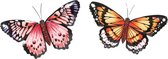 Anna Collection Wanddecoratie vlinders - 2x - oranje/rood - 34 x 21 cm - metaal - muurdecoratie