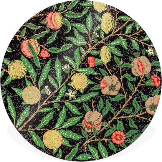 Muurcirkel / wandcirkel voor binnen | 30cm dibond (aluminium) | Fruit | William Morris | Incl. ophangset voor bevestiging aan de muur