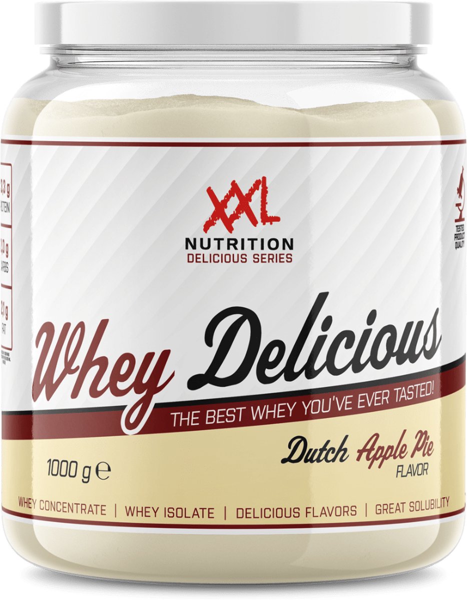 Goedkoopste XXL Nutrition - Whey Delicious - 80 Eiwit - Appeltaart - Wei Eiwitpoeder met BCAA & Glutamine, Proteine Poeder, Eiwit shake, Whey Protein - Diverse Smaken - 1000 gram (33 shakes