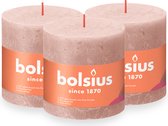 Bolsius - Rustieke Kaars - 3 Stuks - Roze - 10cm - 62 Branduren