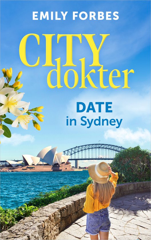 Boekomslag met titel 'City dokter - DATE in Sydney' en een vrouw met strooien hoed die uitkijkt over de haven van Sydney.