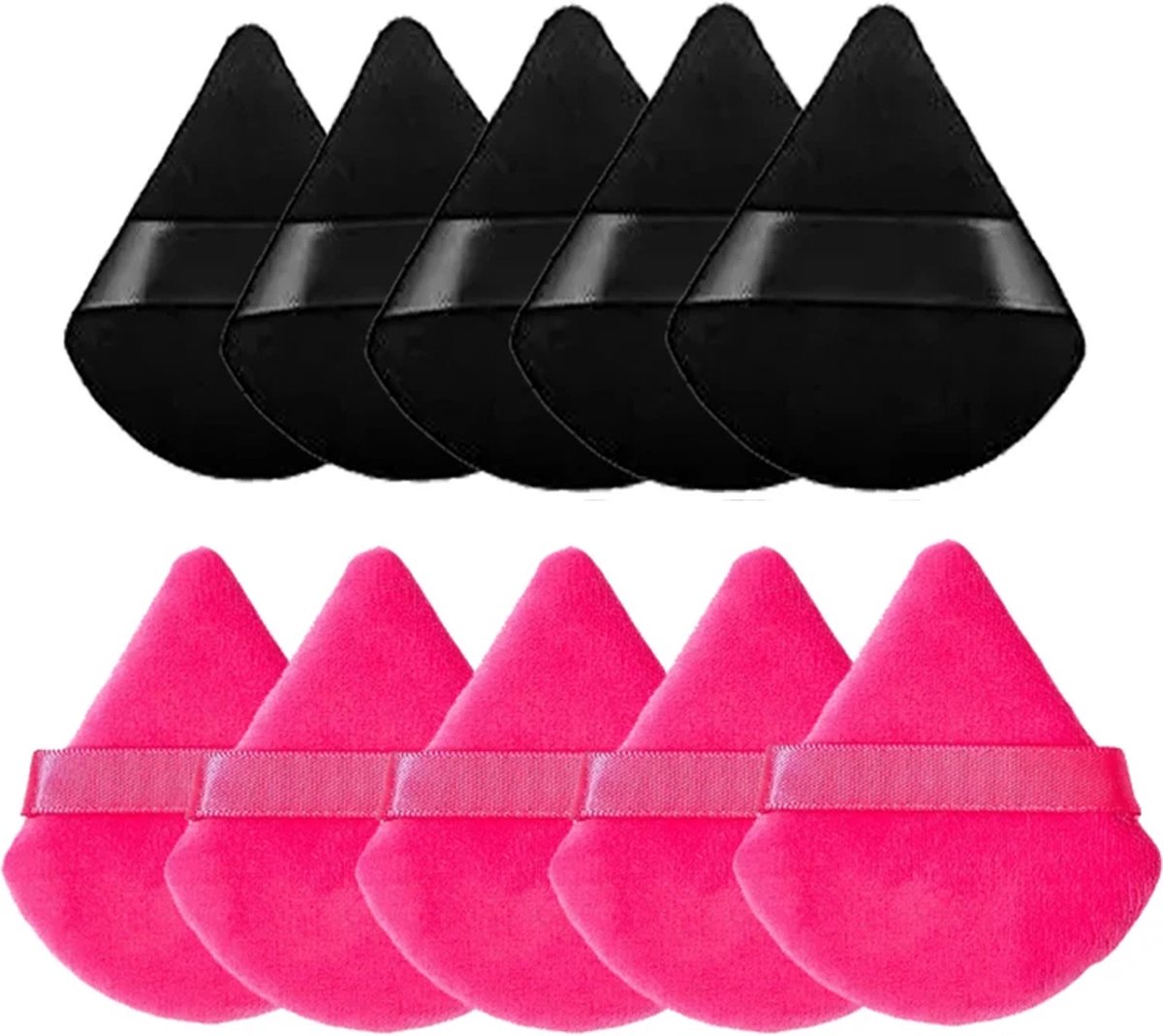 Powder Puff - Make-up Sponsje - Beauty Blender - Poederspons - Powder Puff Driehoek - 10 stuks - Roze en Zwart