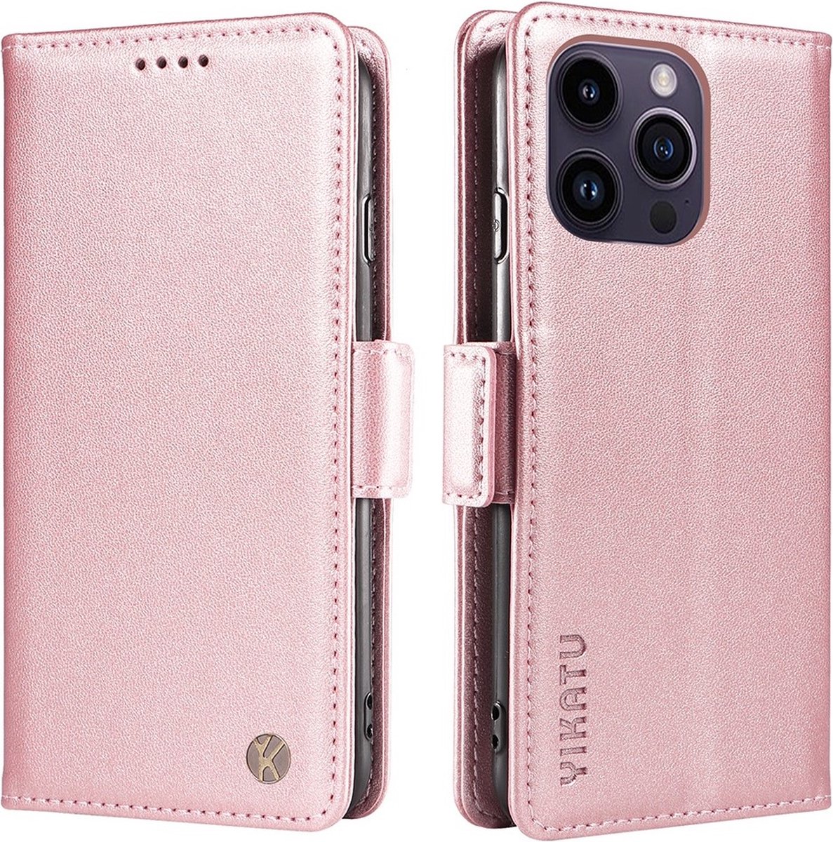 iPhone 15 Pro Max - YK-Magnetic - Clasp Drop - Bookcase - incl pasjeshouder Licht Roze