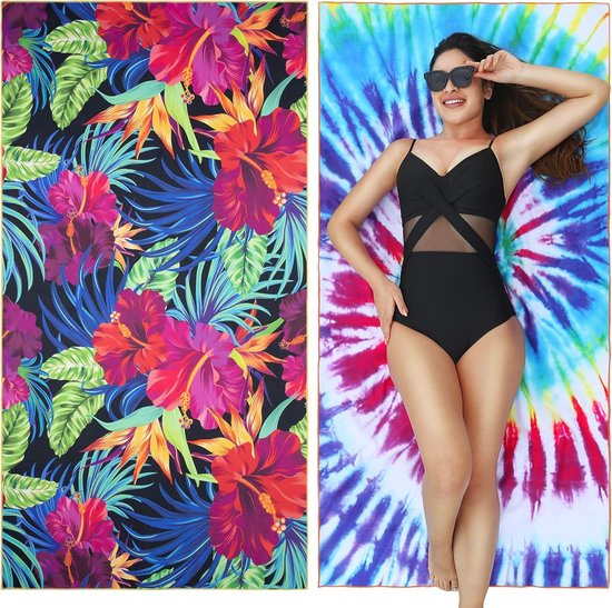 Bastix - Microvezel strandhanddoek, grote, sneldrogende zandvrije handdoek, perfect voor zwemmen, camping, sauna, yoga, met tas (180 x 90 cm, 2 stuks)