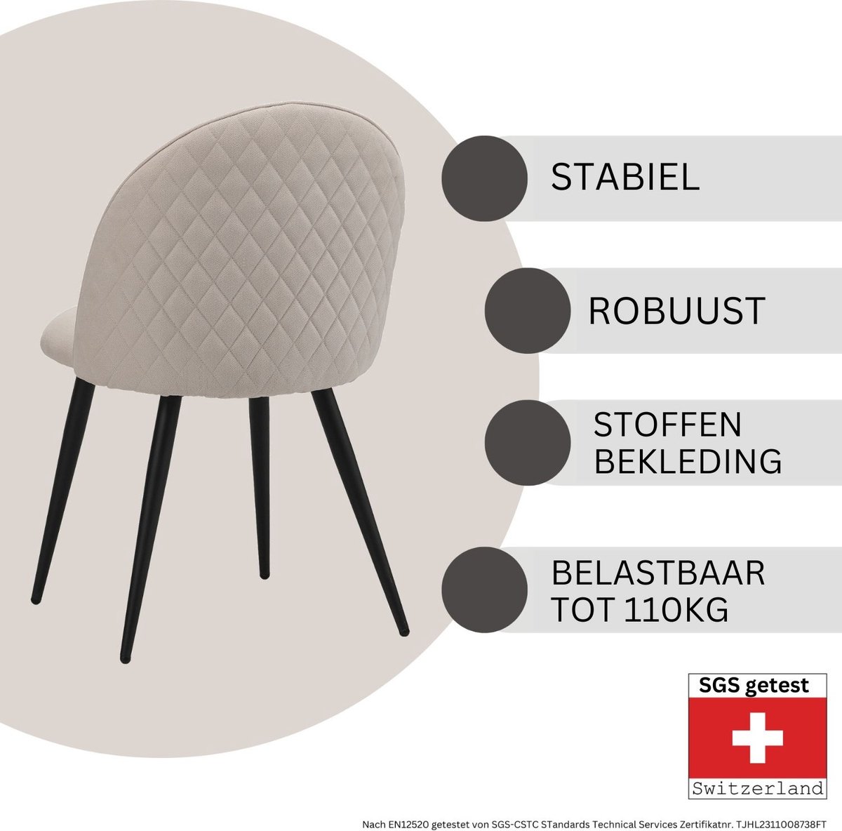Albatros Capo Eetkamerstoelen met Stoffen Bekleding, Set van 4, Beige - Stijlvol Vintage Ontwerp, stoffen bekleding, SGS-getest Gestoffeerde Stoel - Moderne Keukenstoel, Eetkamerstoel – foto 6