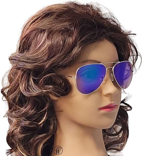 Fako Sunglasses® - Piloten Zonnebril - Pilotenbril - Piloot Zonnebril - Heren Zonnebril - Dames Zonnebril - Zilver - Blauw/Groen van Fako Sunglasses® — afbeelding 5