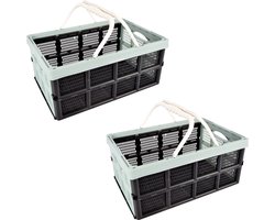 Vouwkrat 40L Zwart/Groen – Set van 2 Opvouwbare Kunststof Boodschappenkratten – Stapelbare Opbergkratten & Fietskratten – Voor Opslag, Verhuizen, Klussen & Supermarkt