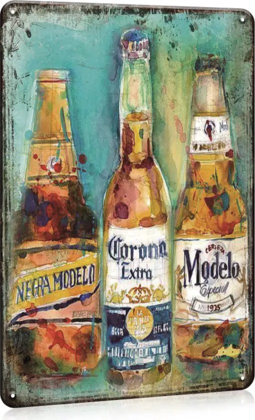 Affiche en métal avec des bières espagnoles emblématiques - Plaque murale pub Mancave bar - 20x30cm - Bière Corona - Décoration murale unique