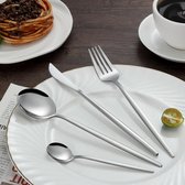 Bastix - 30-delige zilveren bestekset met steakmes, bestekset voor 6 personen incl. mes en lepel, vaatwasmachinebestendig bestek voor thuishoreca, voedselveilig 24P + 6P