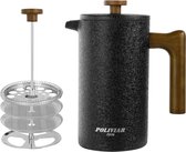 Bastix - French Press van roestvrij staal, thermokoffiezetapparaat, dubbelwandig geïsoleerd, koffiebereider, 1 liter, handfilter, koffiepers met plunger en handvat van hout, koffiepers
