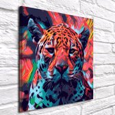 Jaguar Art - Canvas Print - op dennenhouten kader - 60 x 60 x 2 cm - Wanddecoratie