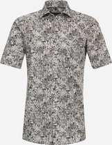 CASA MODA comfort fit overhemd - korte mouw - popeline - bruin dessin - Strijkvriendelijk - Boordmaat: 50