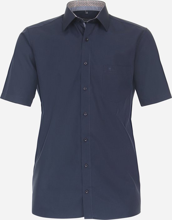 CASA MODA comfort fit overhemd - korte mouw - popeline - blauw - Strijkvrij - Boordmaat: 46