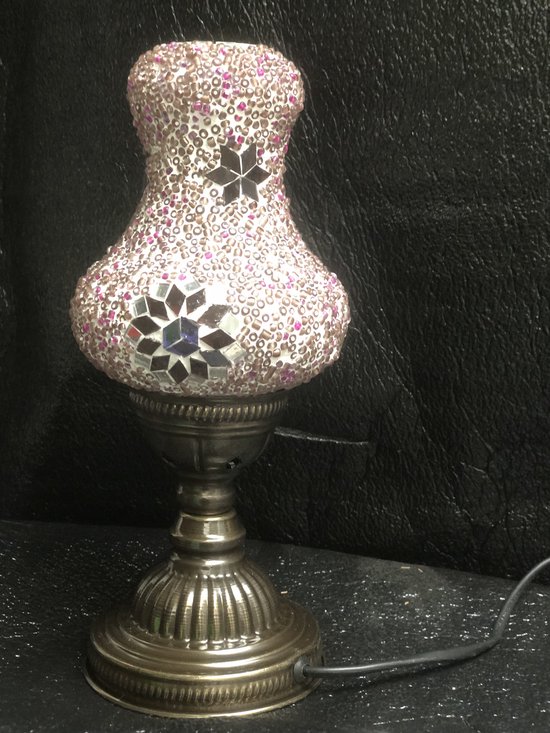 Lampe d’ambiance rose violette faite à la main, lampe de table en forme de poire, lampe en mosaïque turque, lampe de bureau orientale