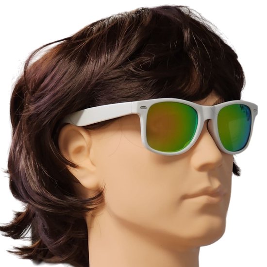 Fako Sunglasses® - Heren Zonnebril - Dames Zonnebril - Classic - UV400 - Wit Frame - Goud/Groen Spiegel van Fako Sunglasses® — afbeelding 4