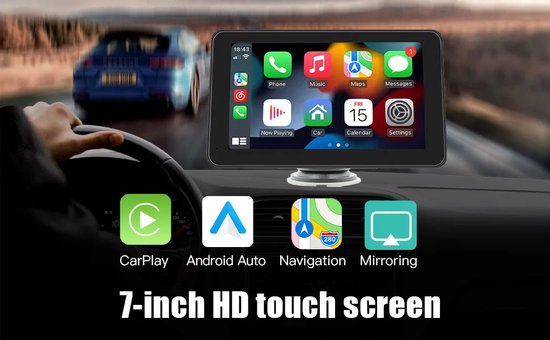 BMetics 7 inch Scherm geschikt voor Apple Carplay en Android Auto - Draadloos Autoradio Dongle - Bluetooth Multimedia Player