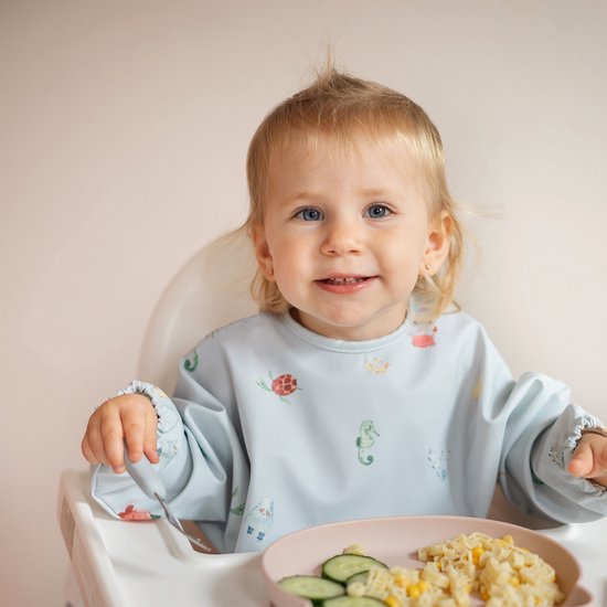 J. Børn Slabbetje Lange Mouwen met Brede Opvangbakpe (6 maanden - 2 jaar) - Peuter Kliederschort - Verfschort - Baby Slabber / Schort - Mouwslab - Mouwslabber (Ocean) van J. Børn — afbeelding 5
