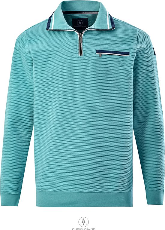 Chris Cayne herensweatshirt - kleur mintgroen - rits - borstzak