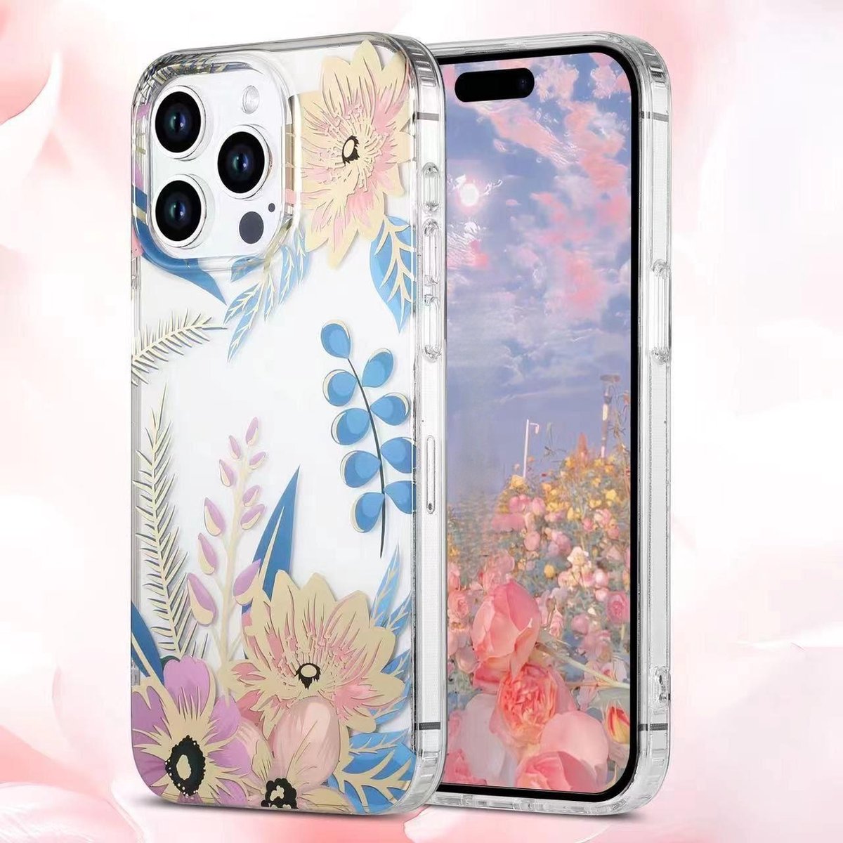 Sino Tech – iPhone 15 Pro Max – Backcover hoesje – Transparant – Bloemen