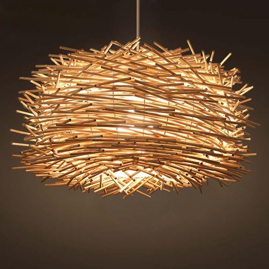 Goeco hanglamp - 31.5cm - Medium - E27 - Boheemse stijl - bamboe geweven - natuurlijk geweven rotan - Lijnlengte 1.2m - voor restaurant, woonkamer, keuken, café - Lamp Niet Inbegrepen