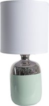 Tafellamp Ø 15x33 cm Wit Zilverkleurig Keramiek Rond Bureaulamp