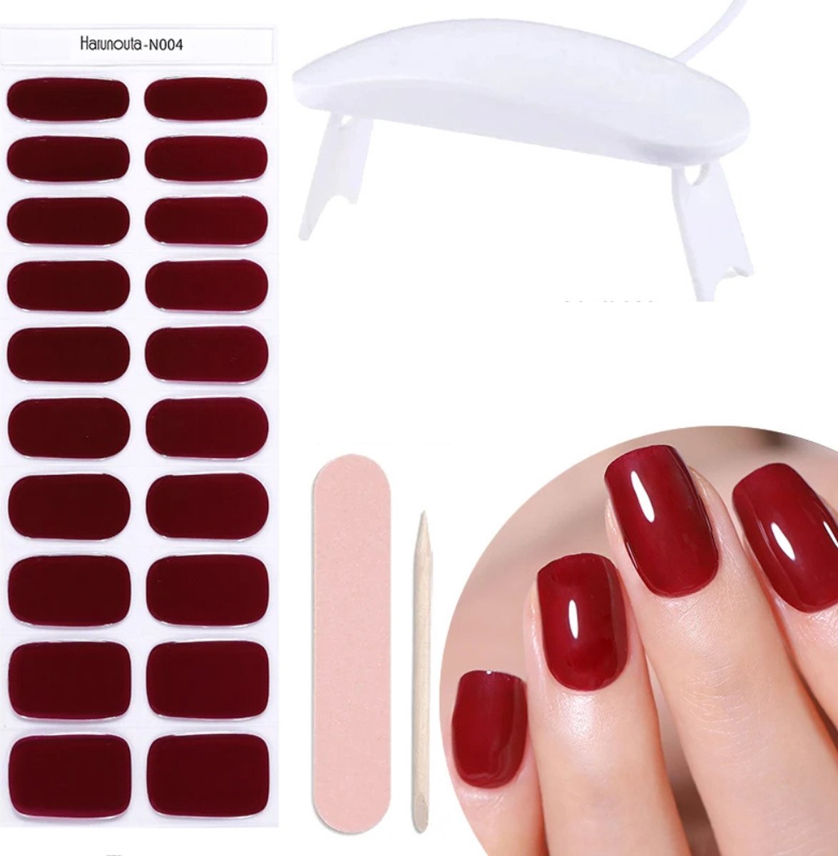 Gel Nagel Stickers UV Stickers Gel Nagels Zelfklevende Nagels Roze Inclusief 6W Lamp Rood