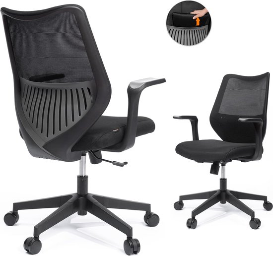 Ergonomische bureaustoel 360° comfortabel draaibare stoel met ademende mesh rugleuning - zwart, in hoogte verstelbaar