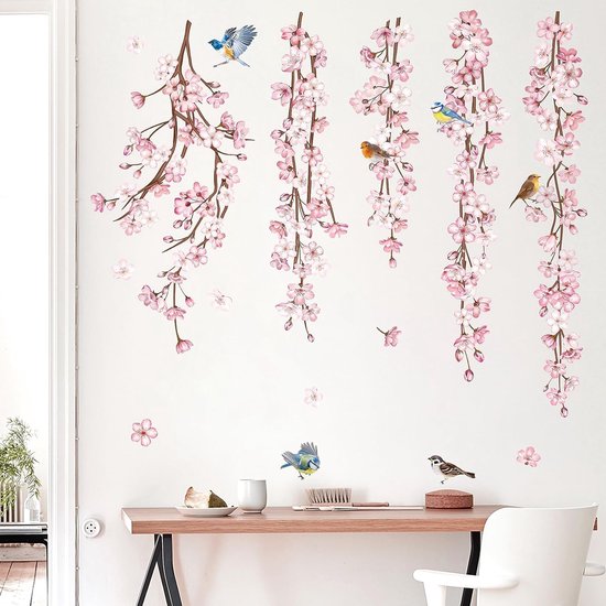 Kersenbloesem Bloem Wijnstok Muurstickers Hangende Bloemen Boomtak Vogelwereld Muurtattoo Meisje Kamer Slaapkamer Woonkamer TV Achtergrond Wanddecoratie