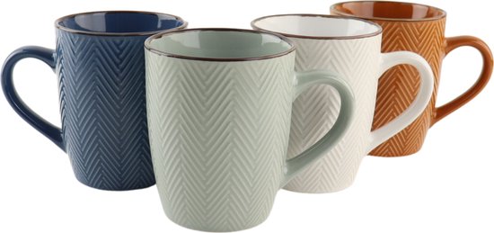 Tasses à café OTIX - avec Oreille - Set de 4 - Différentes couleurs - Faïence - 370 ml