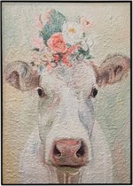 Schilderij koe bloemenkrans