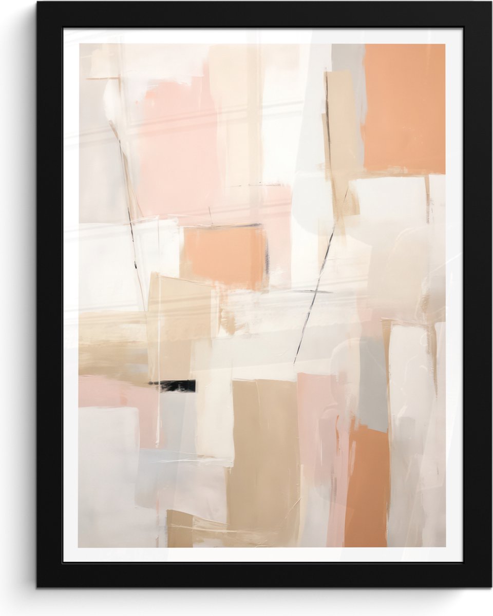 FrameYourWall Fotolijst inclusief poster 30x40 cm - Moderne kunst roze - Foto in lijst abstract verf - Houten fotohouder - Kunstwerk aan de muur - Picture frame - Schilderijlijst woonkamer - lijst - Fotoframe - Wc decoratie multicolor