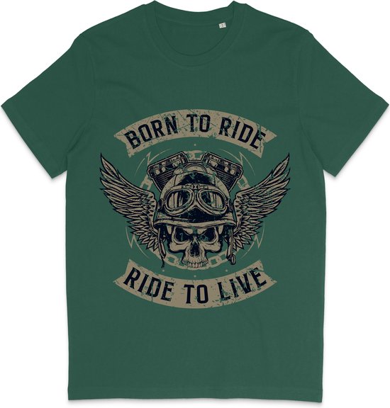 Heren en Dames T Shirt - Motorrijder - Born To Ride - Groen - 3XL