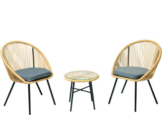 Concept-U - Balkon lounge 2 fauteuils en 1 beige tafel IPANEMA