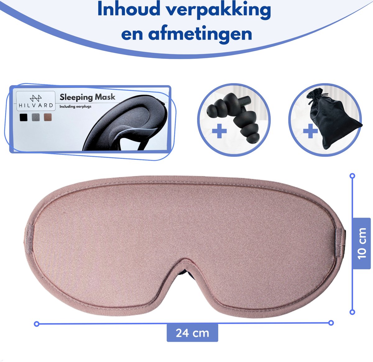 Hilvard - Slaapmasker - Oogmasker - Inclusief Slaap oordopjes - 100% Verduisterend - Verstelbaar - Ergonomisch - Roze — afbeelding 6