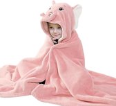 Badhanddoeken Badhanddoek Kinderen, grote gladheid, bijzonder absorberende babybadhanddoek met capuchon, koraalfleece kinderhanddoek voor badjas jongens meisjes, 70 x 140 cm (roze olifant)
