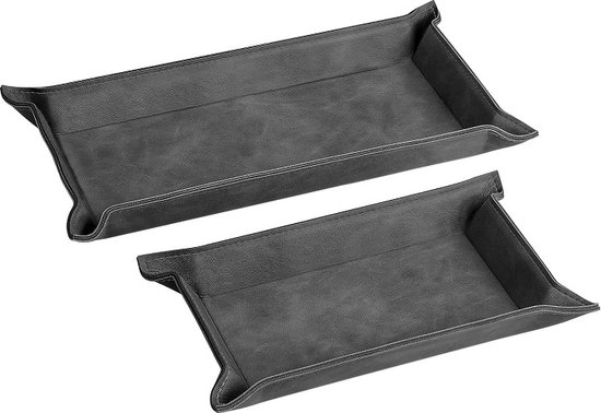 2x tray van imitatieleer - Set van 2 imitatieleren organizers - Dienblad voor sleutels, telefoon en portemonnee - Rechthoekig plateau - Zwart